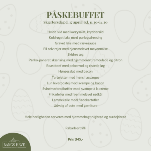 Påskebuffet skærtorsdag menu